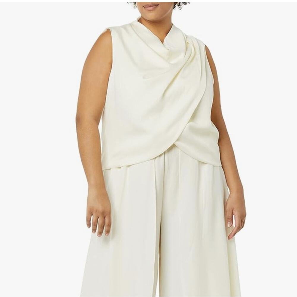 NWT TEREA 4X Women's Sienna Cowl‎ Neck Draped Top in Gardenia Off White Color